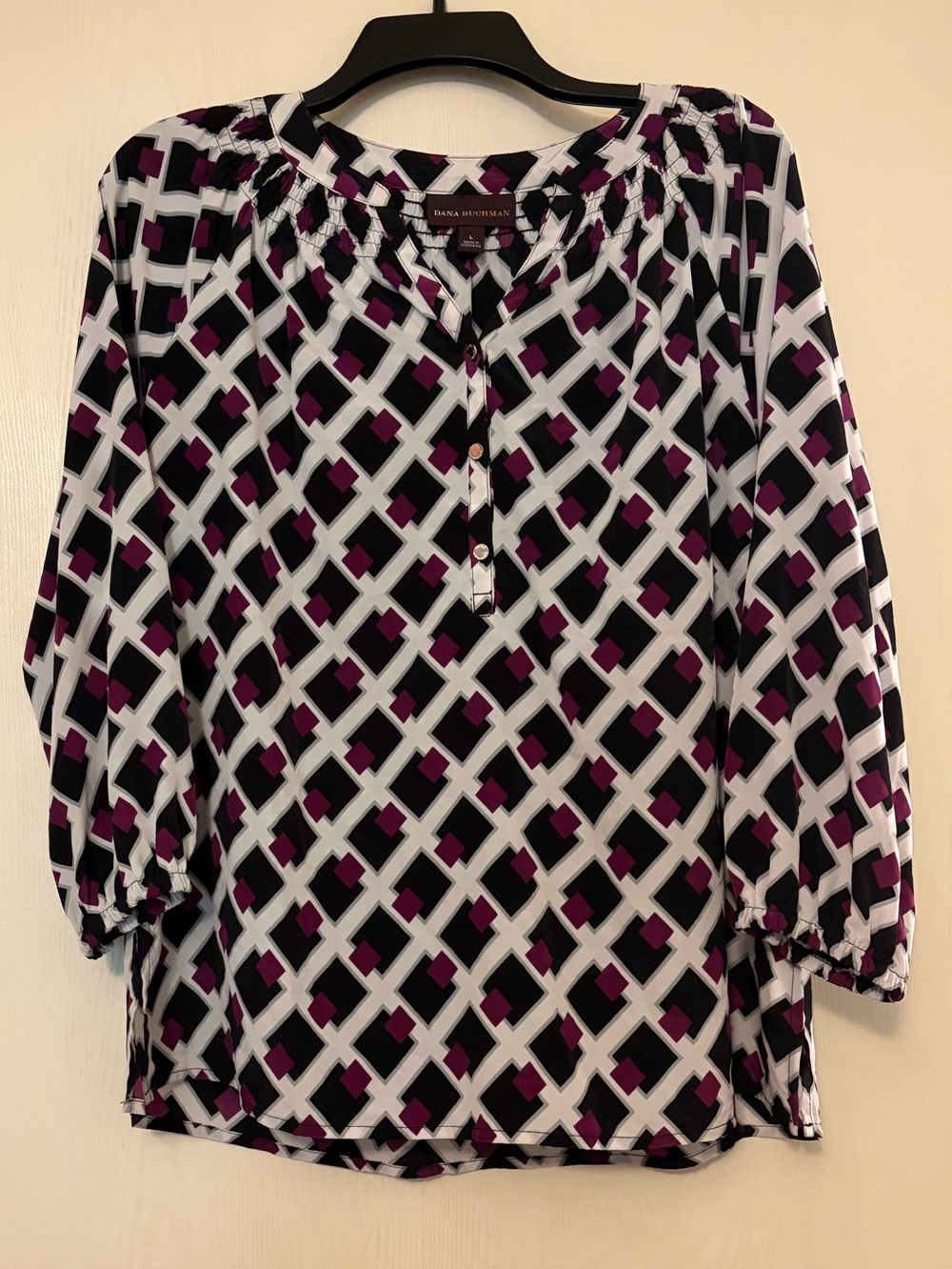 Dana Buchman Geometric Print Blouse in Purple, Black & White